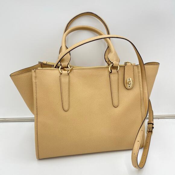 Coach Tan Grosgrain Leather Crosby Carryall Top Handle Handbag Crossbody Strap - Picture 4 of 6